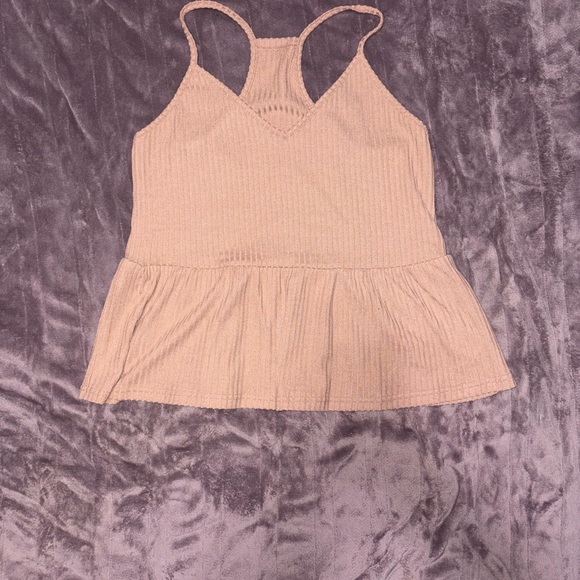 Stylish Beige Ribbed Crop Top - Picture 1 of 2